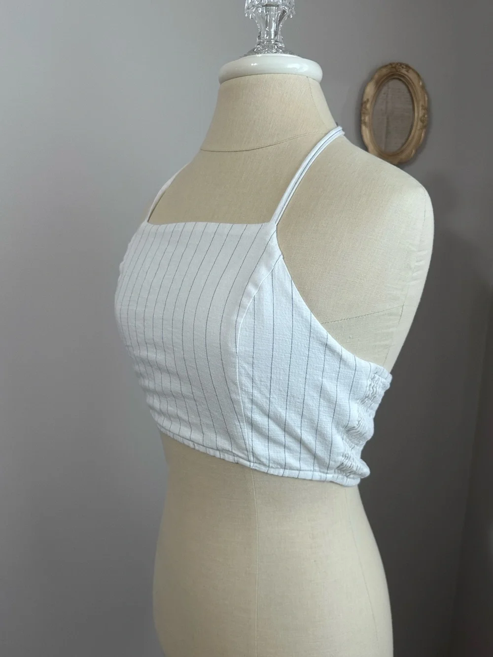 Wild Honey White Pinstripe Square-Neck Crop Top